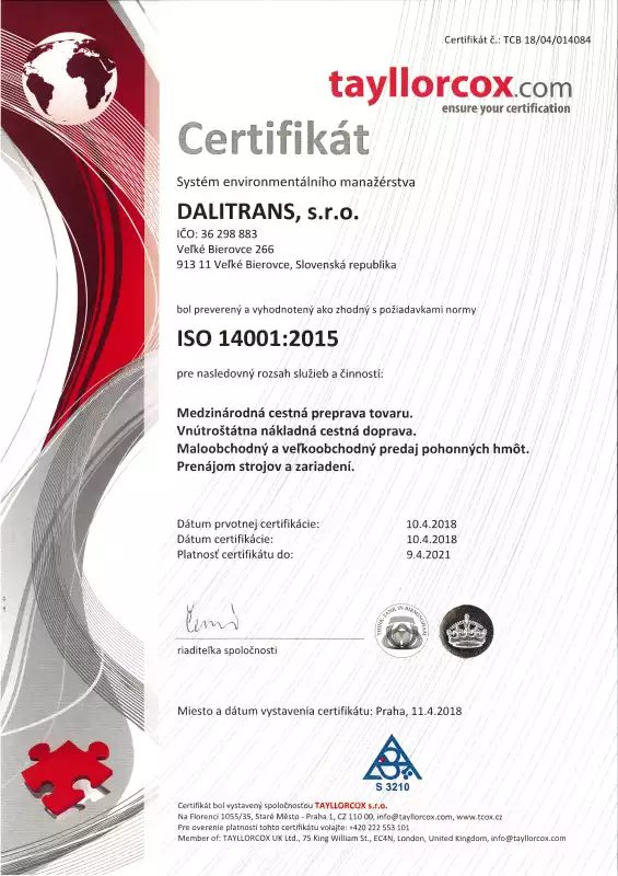 certifikát enviromentálne manažérstvo